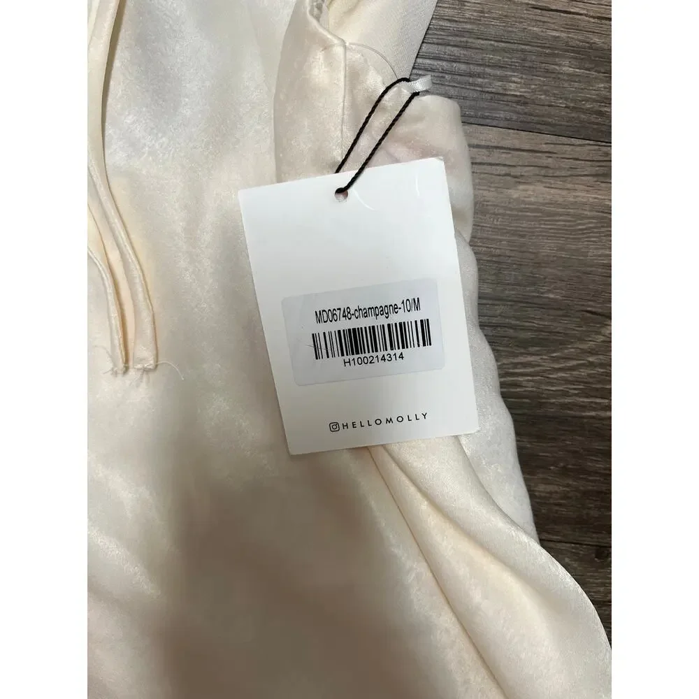 Hello Molly Champagne Satin Maxi Dress Magic In Her Vibe Open Back M Coquette - Picture 6 of 10